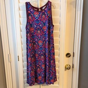 LOFT Vibrant Blue and Red Sleeveless Midi Dress